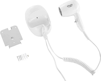 Tharëse flokësh murale, Adler AD 2252, 1600W, 2 shpejtësi/2 temperatura, auto-off, kabllo spiral 1.6 m, tip prizë C, e bardhë, me set montimi