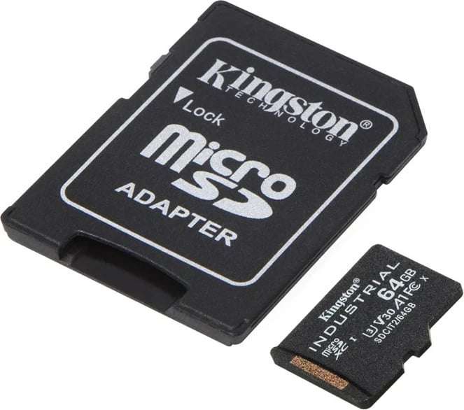 Kartelë memorie Kingston Industrial MicroSDXC 64 GB me adapter, e zezë