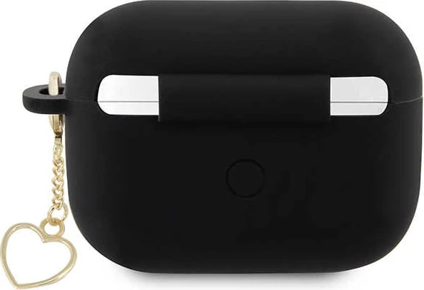 Mbështjellës Guess për AirPods Pro 2, Silicone Charm Collection, i zi, me varëse zemër