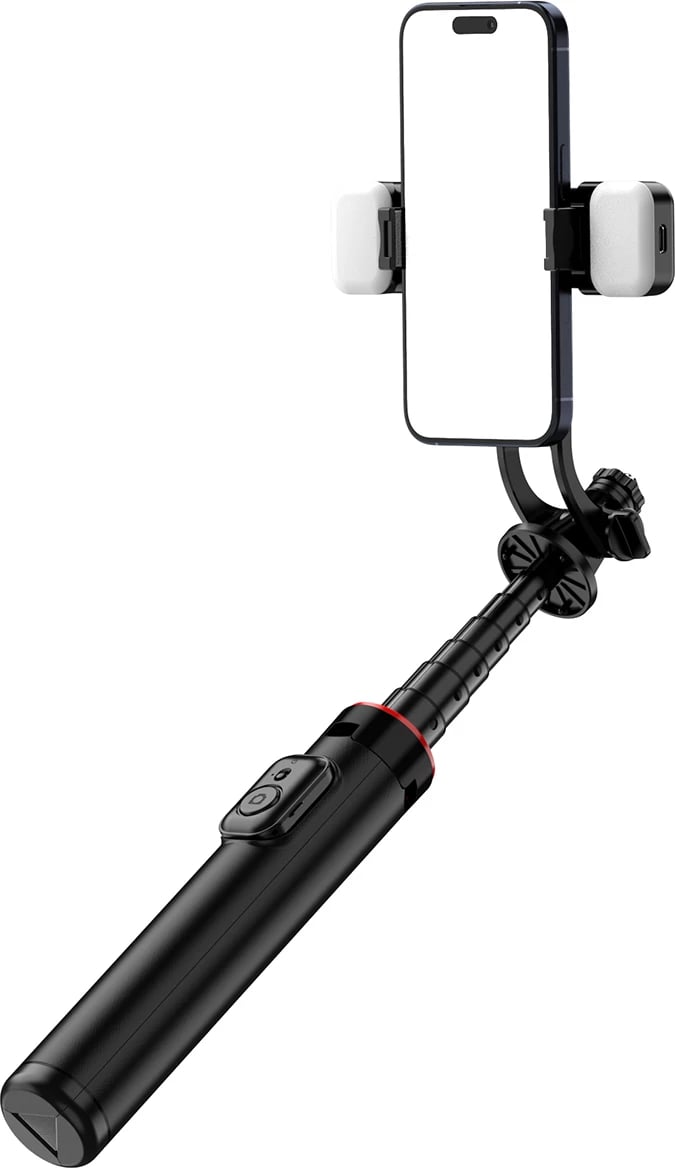 Selfie stick Hurtel WC12YDS tripod teleskopik me dy llampa, 1.3m, Bluetooth, i zi