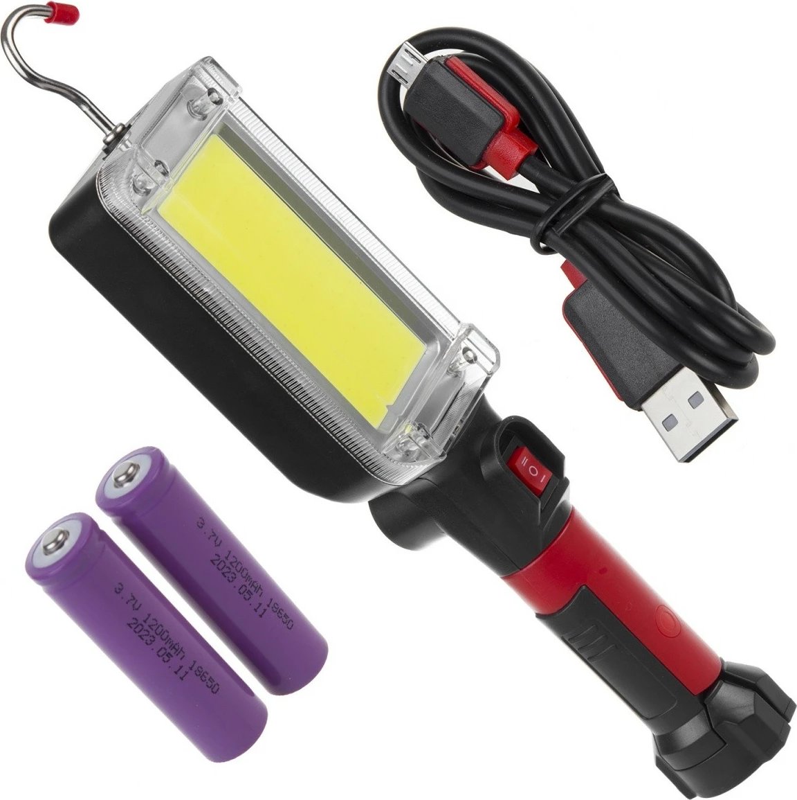 Llampë punë Maclean MCE307, LED COB, 700lm, me bateri të rikarikueshme, zi/kuqe