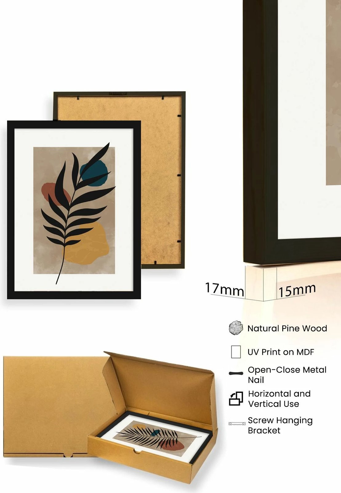 Pikturë dekorative me kornizë, MDF, 3 pjesë, Wallity, Huhu483S, 50x70cm