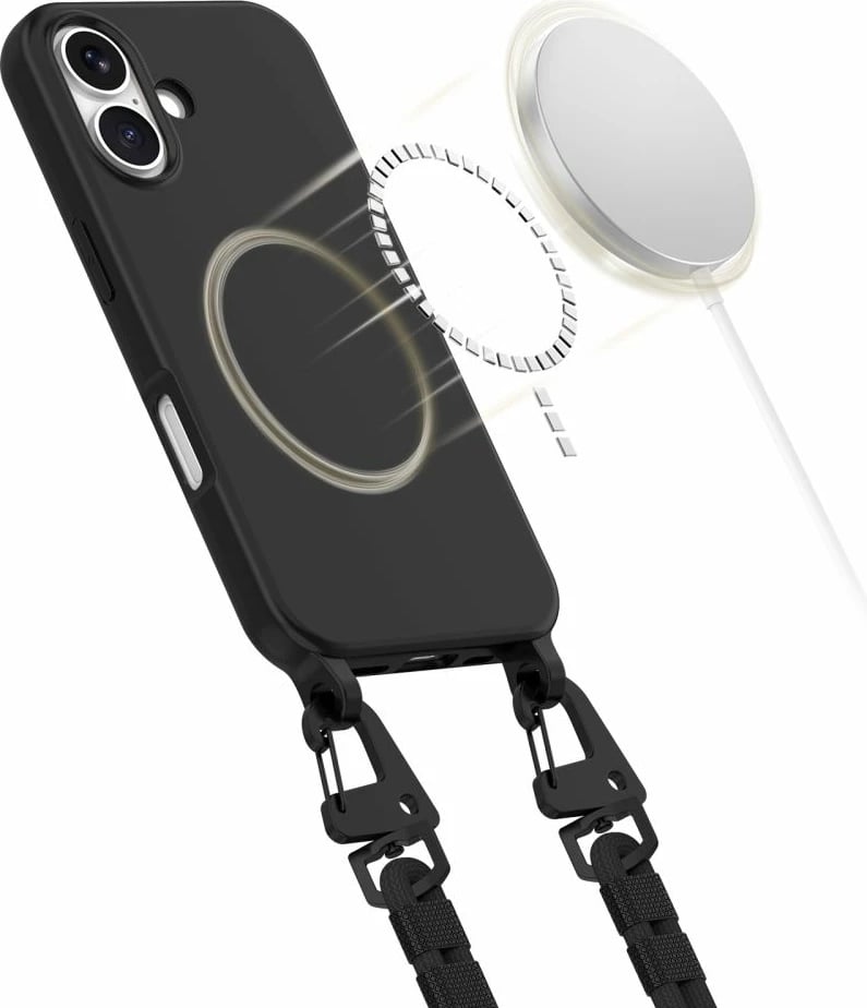 Mbështjellës Tech-Protect Magnecklace për iPhone 16, MagSafe, i zi me litar