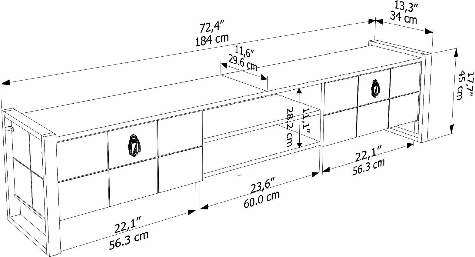 Komodë TV Skye Decor, e bardhë, e zezë