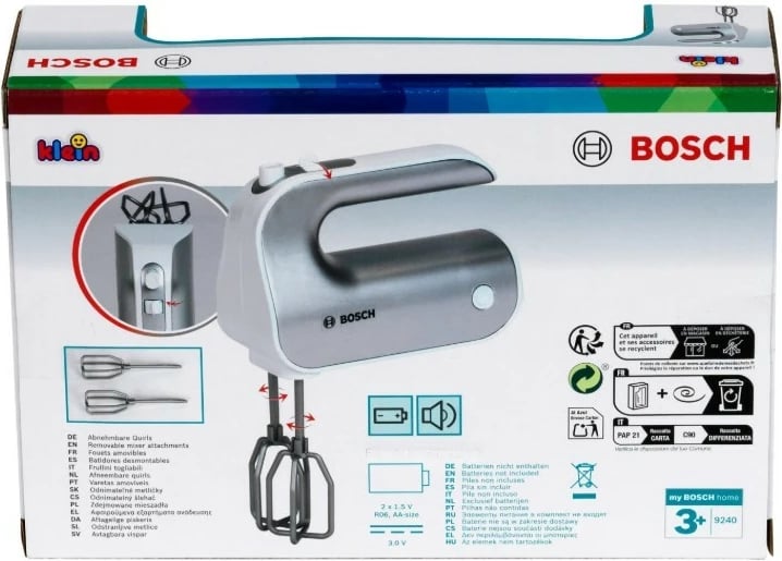 Mikser lodër dore, Klein Bosch, 9240, me rrahëse rrotulluese, me bateri AA, argjendtë