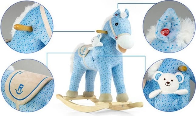 Kalë lëkundës, Milly Mally, Pony, me tinguj dhe lëvizje, 74x28x58 cm, deri 30 kg, me lodër pelush, vjollcë