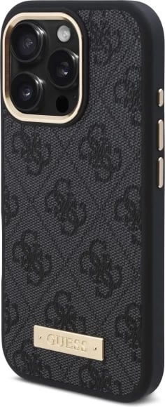 Mbështjellës Guess 4G Logo Plate MagSafe për iPhone 16 Pro, Zi
