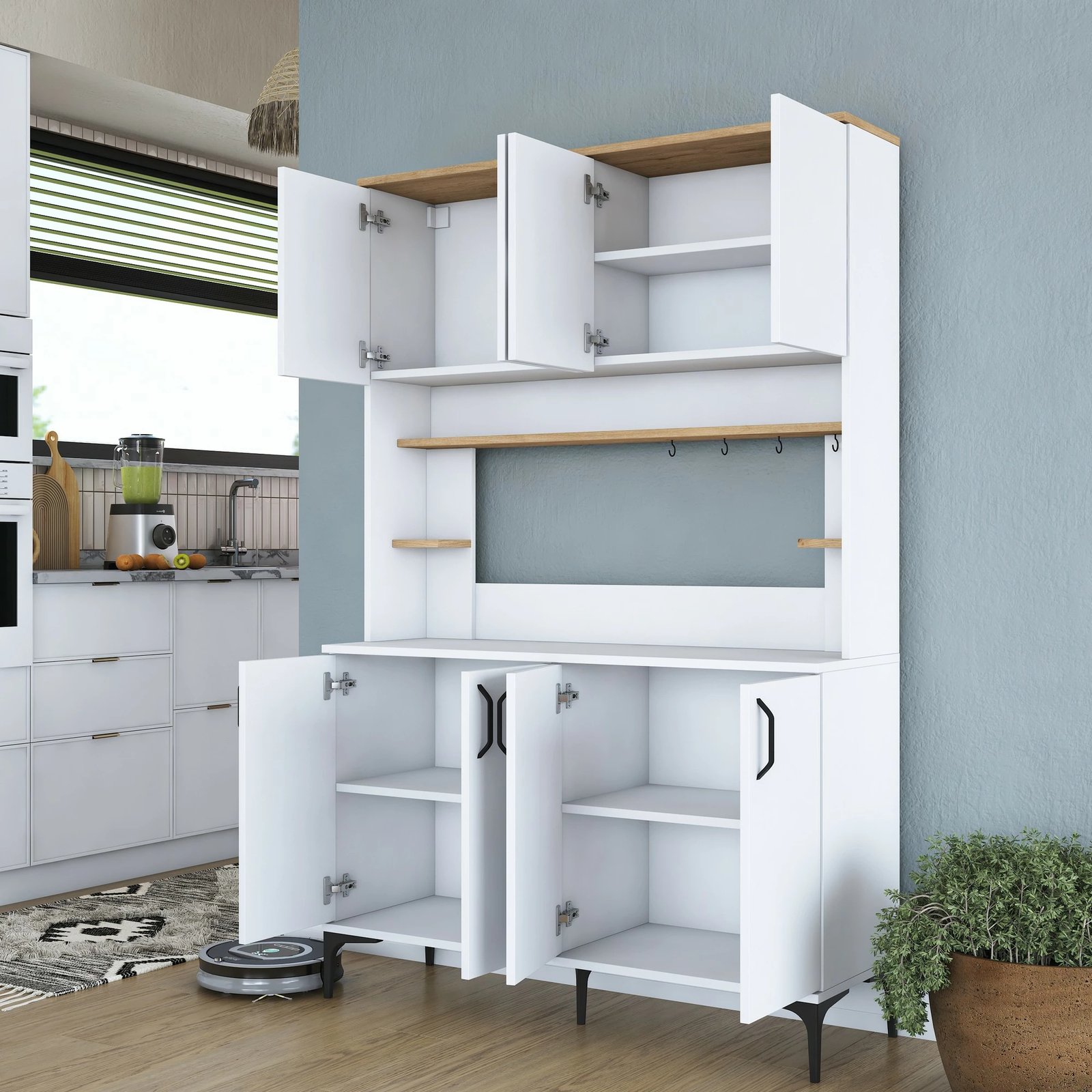 Dollap multifunksional Hanah Home, JE176 - 3291, ngjyrë e bardhë dhe arre