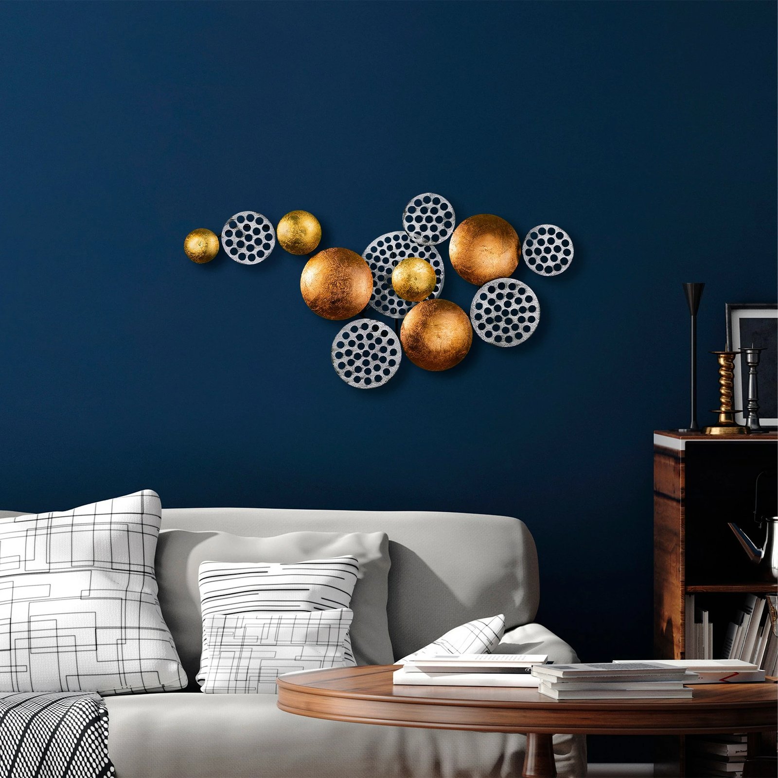 Aksesor dekorativ metalik për mur, Wallity Aurora 2, argjend dhe bakër, 45x82cm