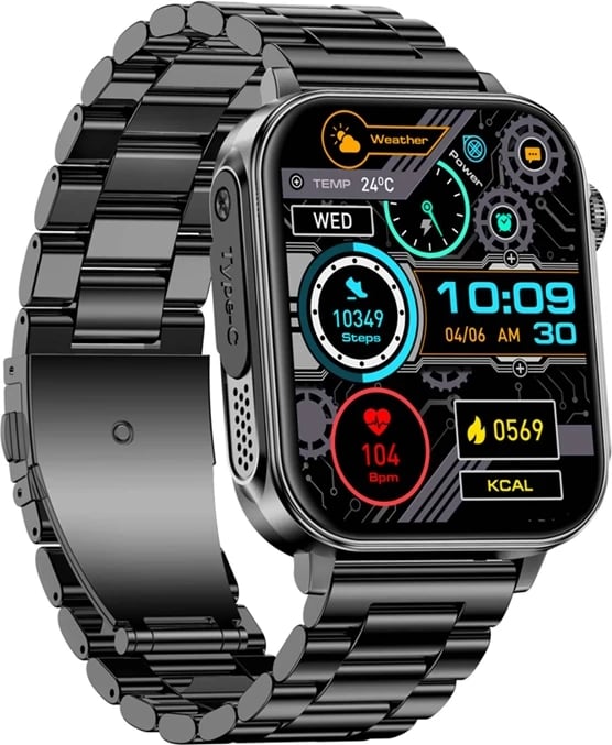 Smartwatch, Colmi, P80, ekran 1.83" HD me prekje, thirrje Bluetooth, 100+ mënyra sporti, IP67, rrip çelik, e zezë