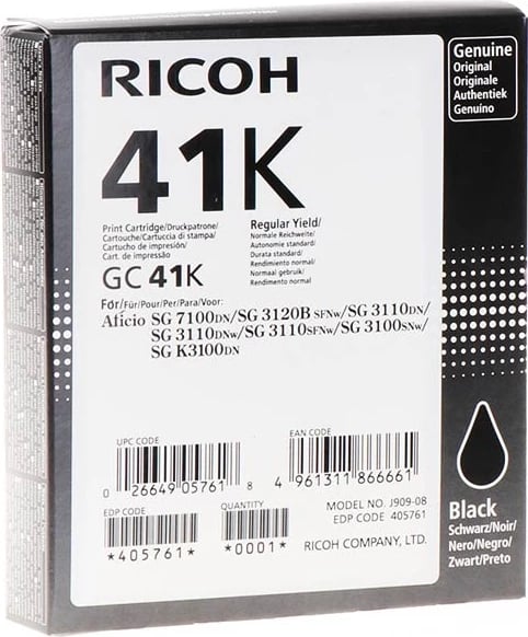 Kartrixh boje Ricoh GC41K 405761 2500 faqe standard, e zezë