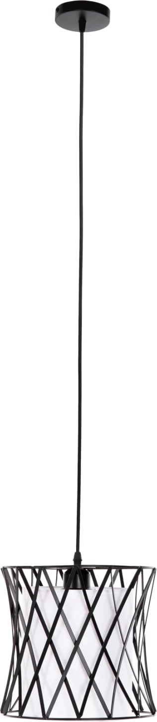 Llambë varëse tavani, metal i zi, pëlhurë sintetike e bardhë, FH4106, Φ25x120Hcm Llambë varëse tavani, metal i zi, pëlhurë sintetike e bardhë, FH4106, Φ25x120Hcm