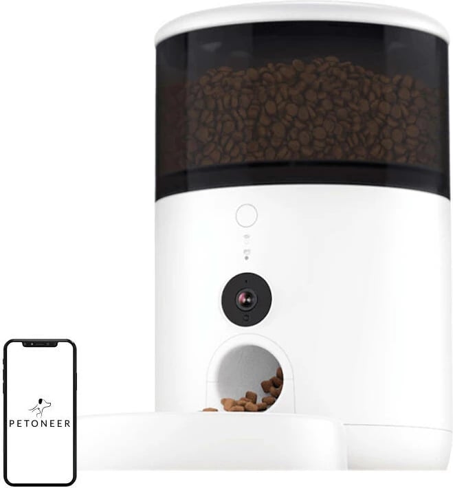 Dispenser ushqimi smart, Petoneer, NutriVue PF008, 2.6 L, kamerë 1080p, Wi‑Fi, me tas çeliku inox