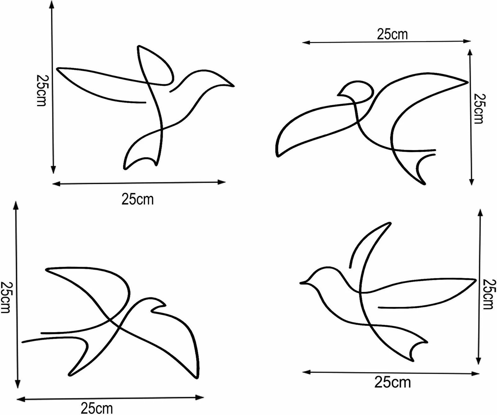 Aksesor dekorativ metalik për mur, zogj, Wallity (4 copë)