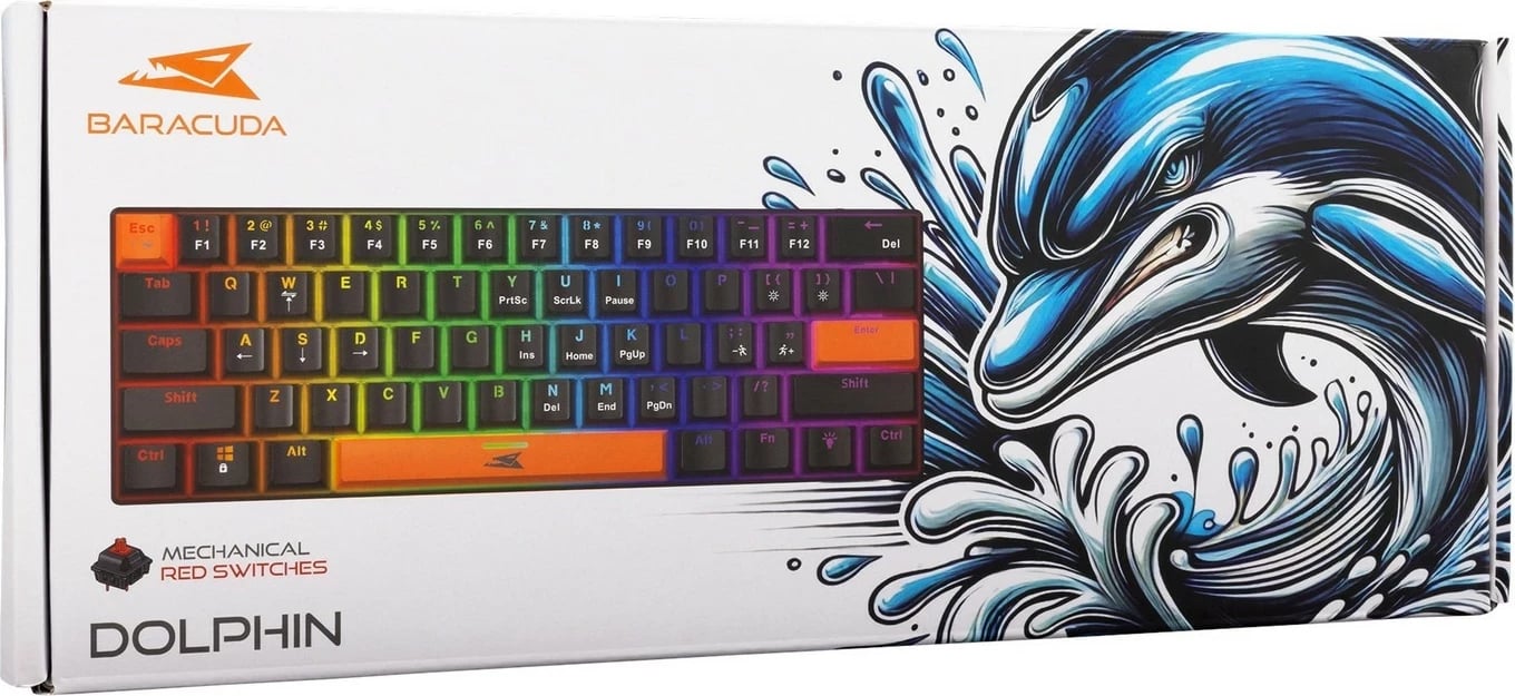 Tastierë mekanike Baracuda Dolphin BGK-03111, 60%, red switch, RGB, black, US