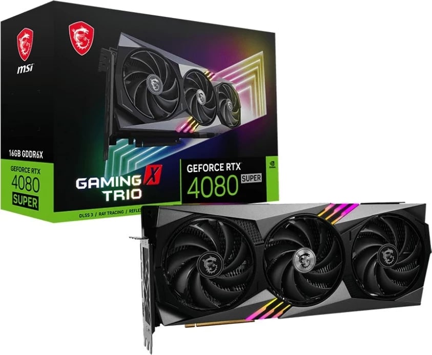 Kartelë grafike MSI GeForce RTX 4080 SUPER 16G GAMING X TRIO, 16 GB GDDR6X, e zezë