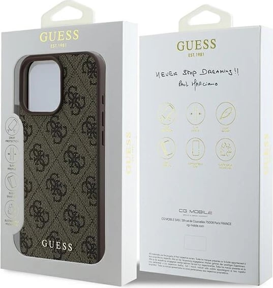 Mbështjellës Guess 4G Classic për iPhone 16 Pro Max, Kafe