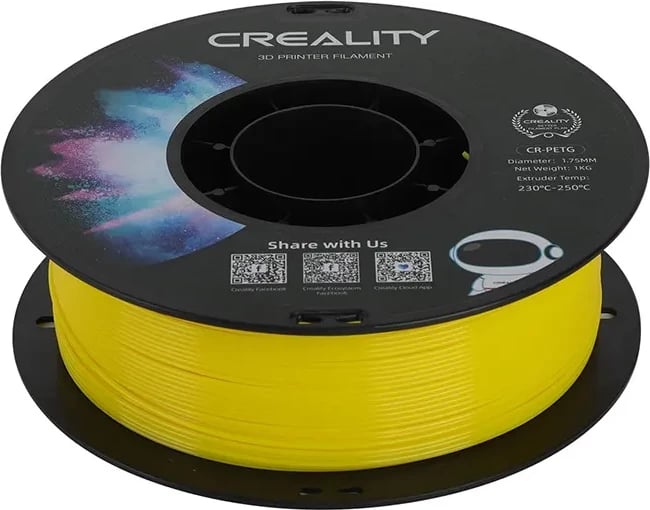 Filament PETG, Creality, CR-PETG 3301030033, 1.75 mm, 1 kg, temperaturë shtypjeje 230-250°C, verdhë