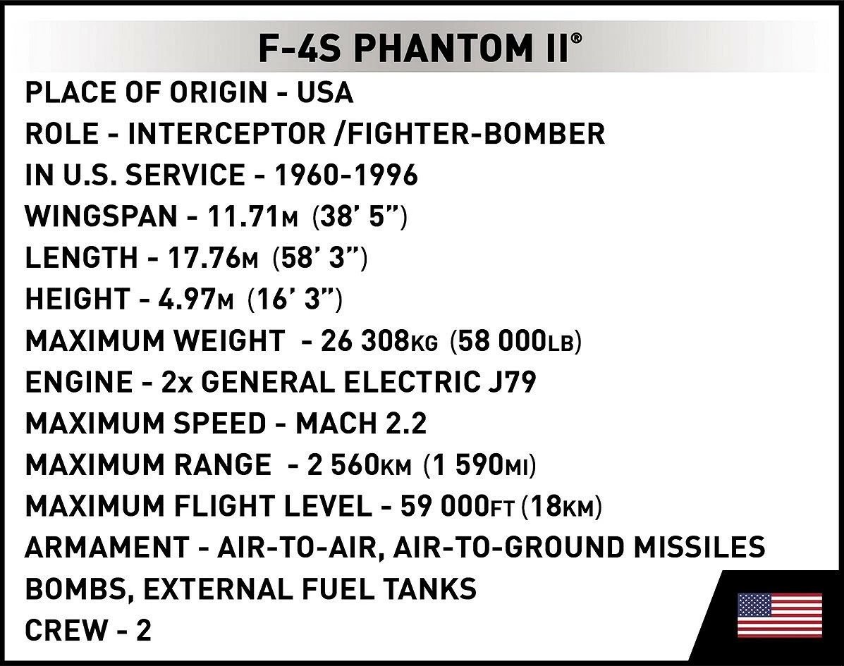 Set blloqe Cobi F-4S Phantom II, 608 pjesë, i zi