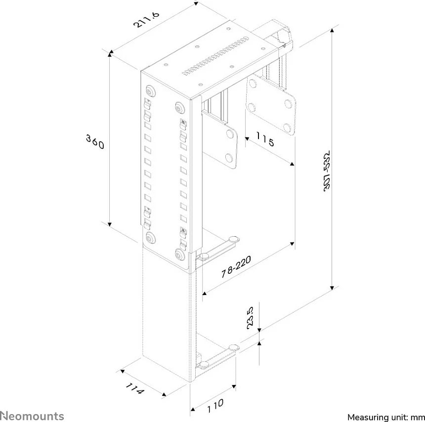 Mbajtës për kasë Neomounts Newstar CPU-D100BLACK, montim në tavolinë, çelik, i zi