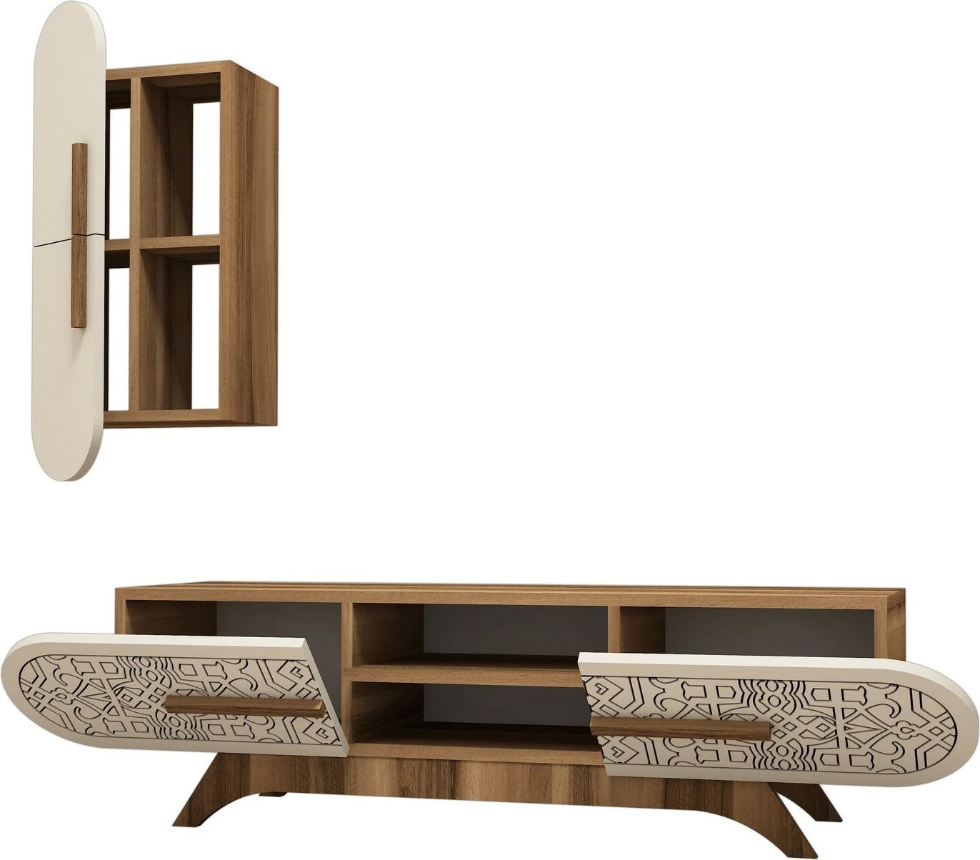 Komodë TV Hanah Home, Defne, ngjyrë arre dhe krem