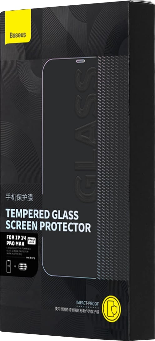Set xham i temperuar Baseus për iPhone 14 Pro Max, 2 copë, 0.3mm, Transparent Set xham i temperuar Baseus për iPhone 14 Pro Max, 2 copë, 0.3mm, Transparent