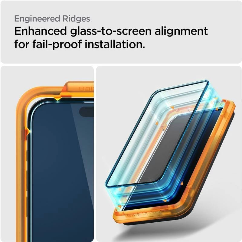 Xham mbrojtës Spigen Glass tR AlignMaster për iPhone 15, 2 copë, i zi