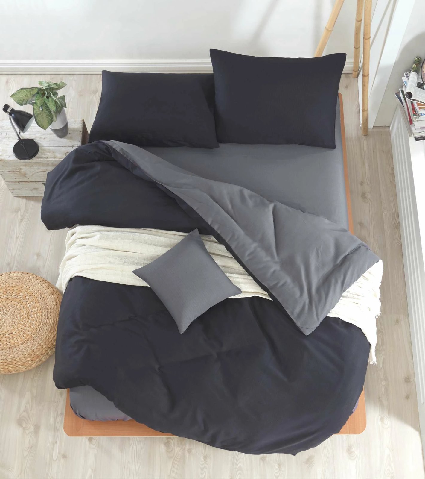 Set mbulesë për jorgan king, L'essentiel, ngjyrë e zezë dhe fume