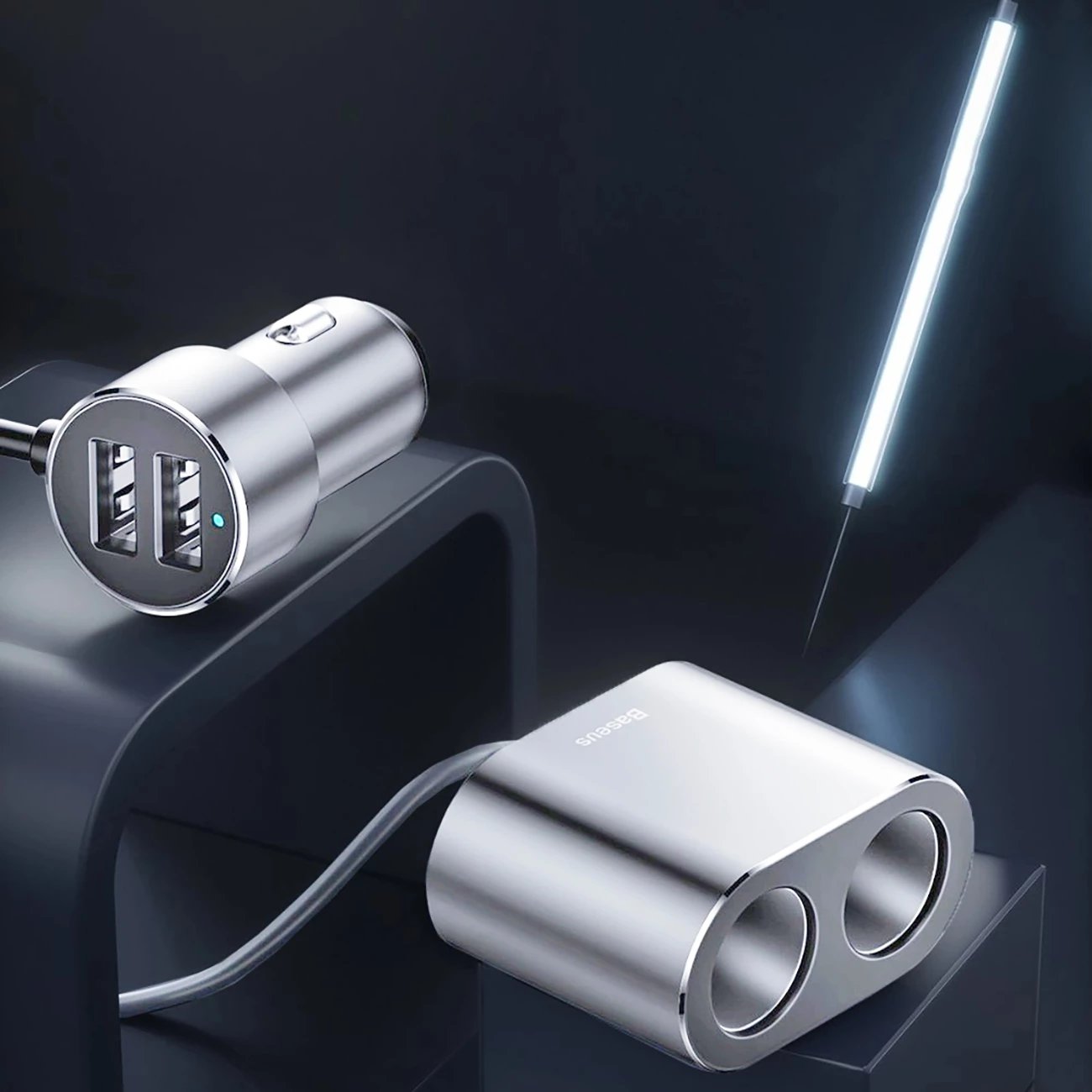 Karikues veture Baseus CRDYQ-0S, 2x dalje çakmaku 80W, 2x USB-A 3.1A, argjend