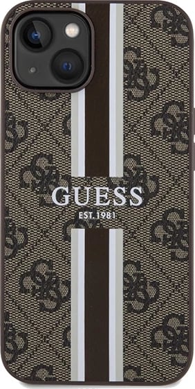 Mbështjellës Guess 4G Printed Stripes MagSafe për iPhone 15/14/13, Kafe