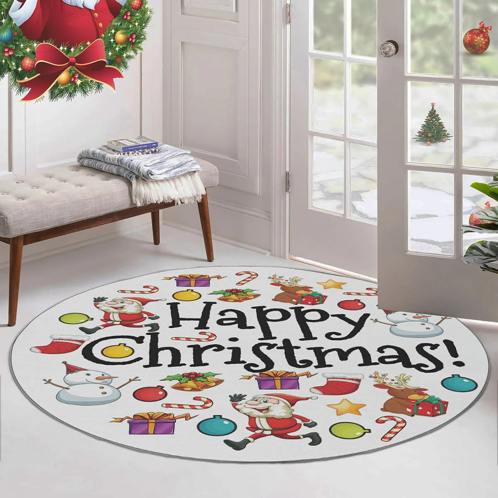 Qilim i rrumbullakët, temë festive, shumëngjyrësh, 90cm, Conceptum Hypnose, Woopamuk444