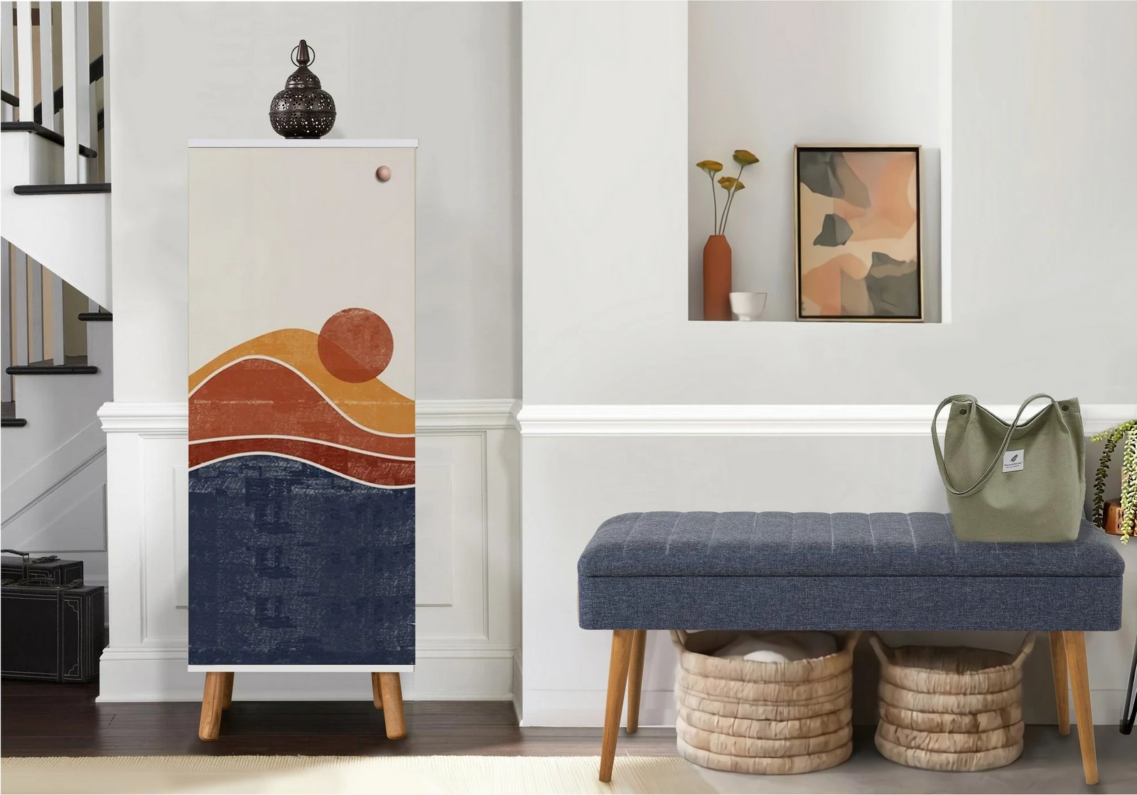 Set mobiljesh për korridor, ngjyrë e bardhë dhe kaltër e errët, Skye Decor, 957 - 1048