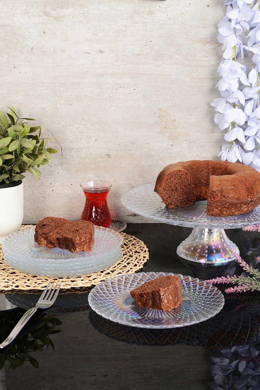Set për shërbim torte prej xhami, 7 pjesë, Hermia Belinda 7PTLS