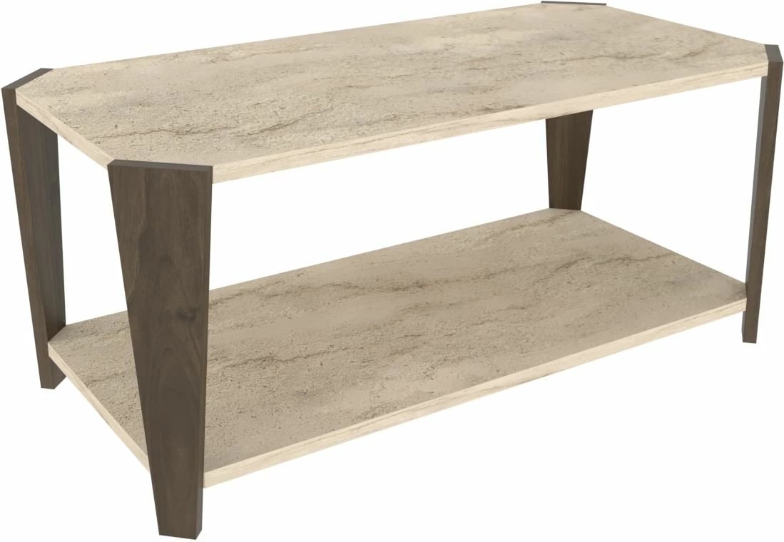 Tavolinë kafeje Skye Decor, Monao, ngjyrë arre dhe travertin