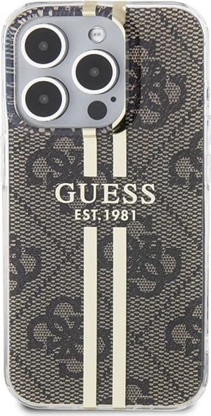 Mbështjellës Guess IML 4G Gold Stripe për iPhone 15 Pro Max, kafe