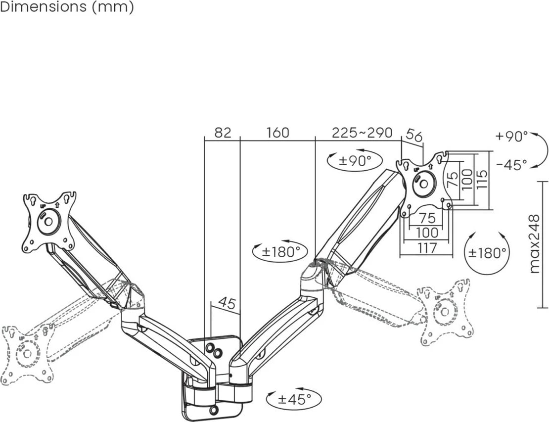 Mbajtës muri për dy monitorë Maclean MC-988, 17-32 inç, 9kg, i zi