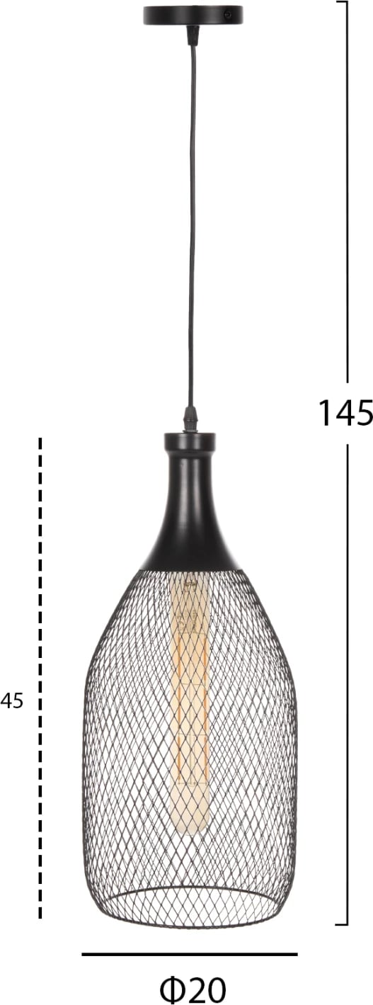 Llampë varëse tavani, rrjetë metali e zezë, FH4105, Φ20x145H cm Llampë varëse tavani, rrjetë metali e zezë, FH4105, Φ20x145H cm