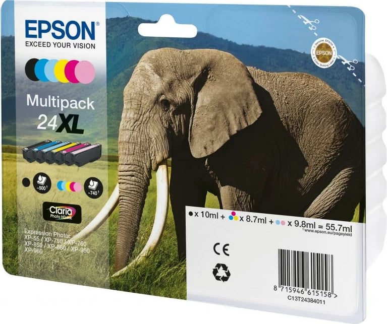 Set kartrixha boje Epson 24XL Multipack C13T24384011, kapacitet i lartë ~55.7 ml, shumëngjyrëshe