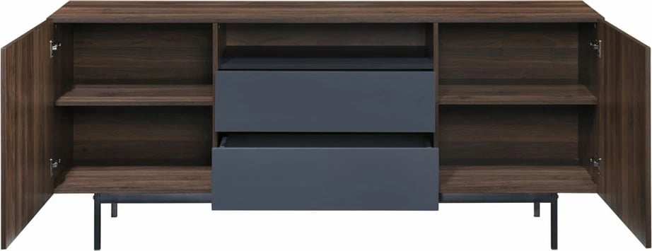 Komodë Grooves, 2 dyer, 2 sirtarë, ngjyrë arre-gri, 180x40x80