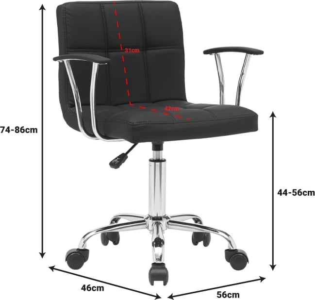 Karrige zyre Buleco pu e zezë 56x46x74-86cm