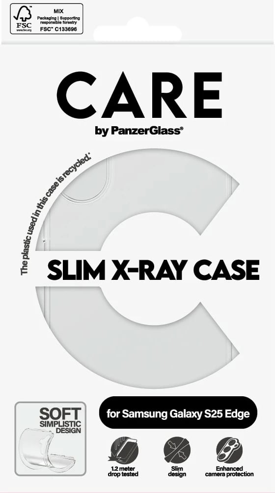 Mbështjellës PanzerGlass CARE Clear X-Ray Soft Basic për Samsung Galaxy S25 Edge, transparent