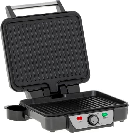 Grill elektrik kontakt 2-në-1, Mesko MS 3050, 2500W max, pllaka 28x23 cm, hapje 180°, kontroll temperature, veshje jo‑ngjitëse, me tabakë piku dhe spatulë