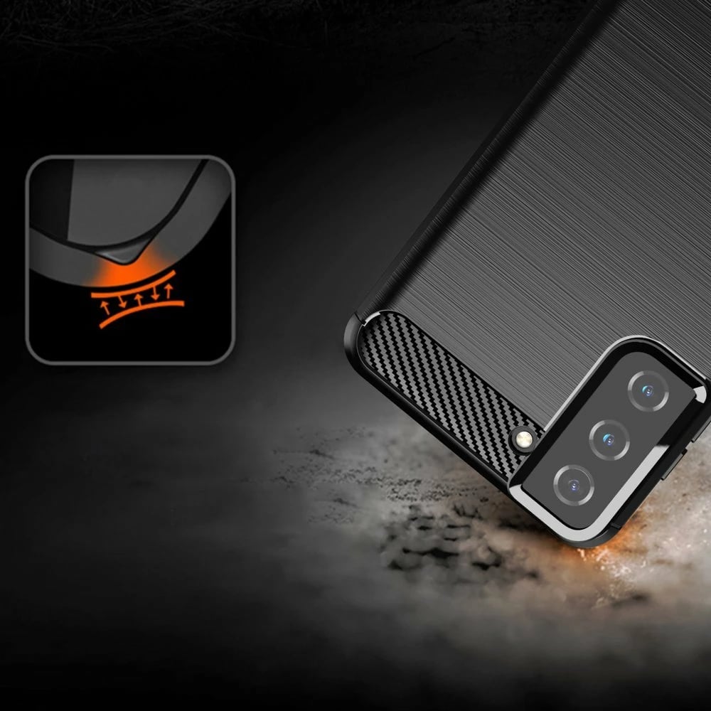 Mbështjellës Hurtel Carbon Case për Samsung Galaxy S21+ 5G, i zi
