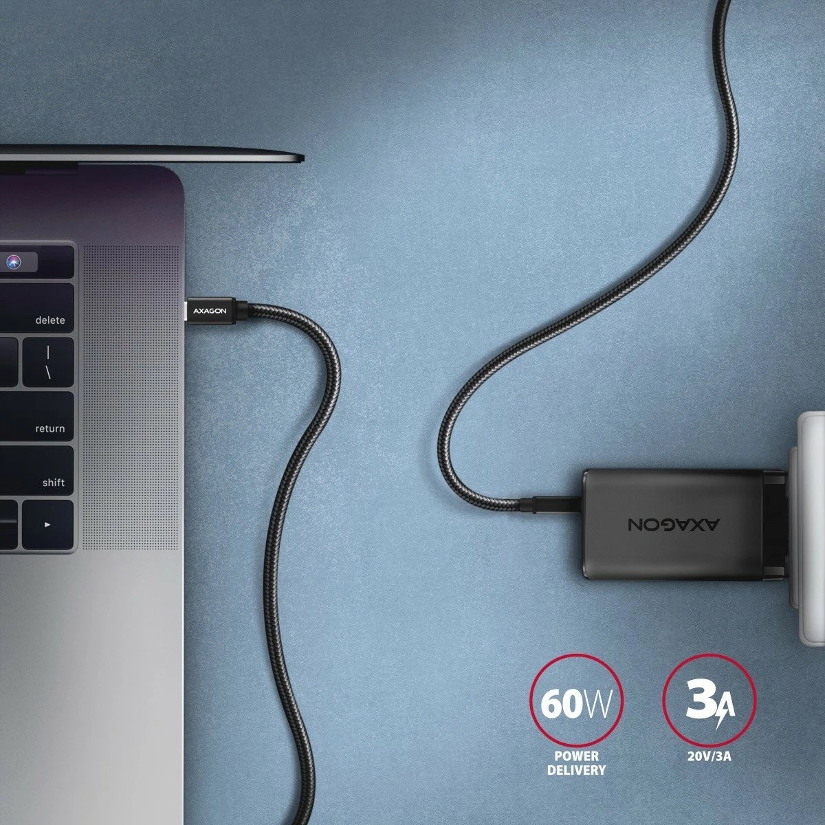 Kabllo USB-C në USB-C AXAGON BUCM3-CM20AB, 2m, 60W, e zezë