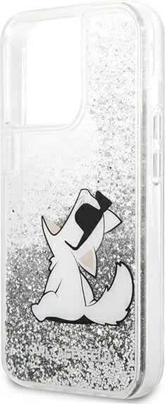 Mbështjellës Karl Lagerfeld Liquid Glitter Choupette Fun për iPhone 13 Pro Max 6.7", argjendtë