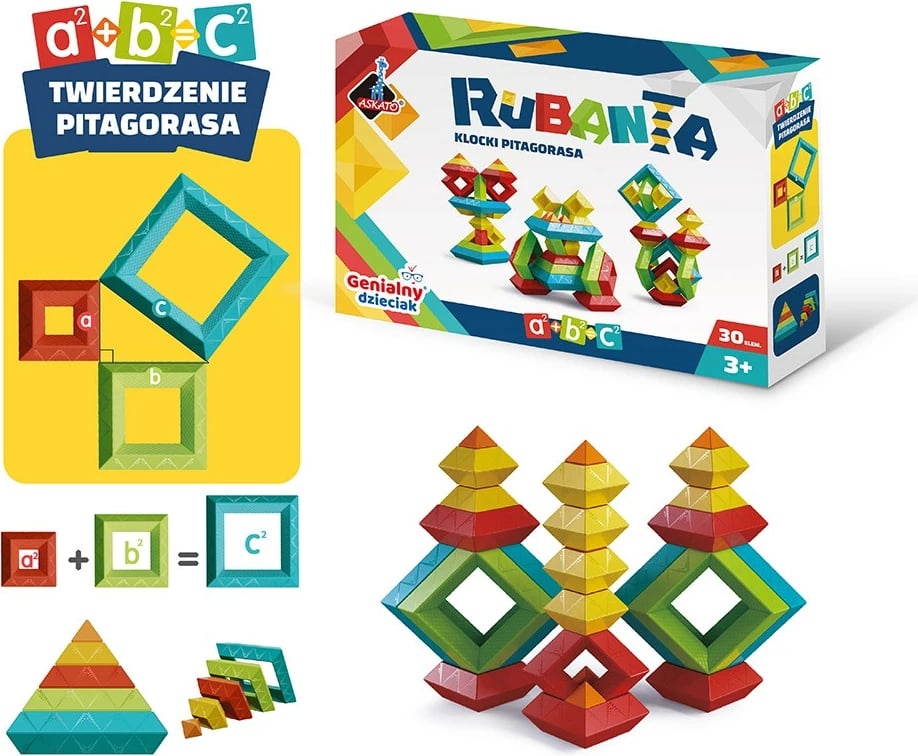 Set blloqe ndërtimi ASKATO Rubanta Pythagoras, 30 elemente, plastikë, shumëngjyrëshe