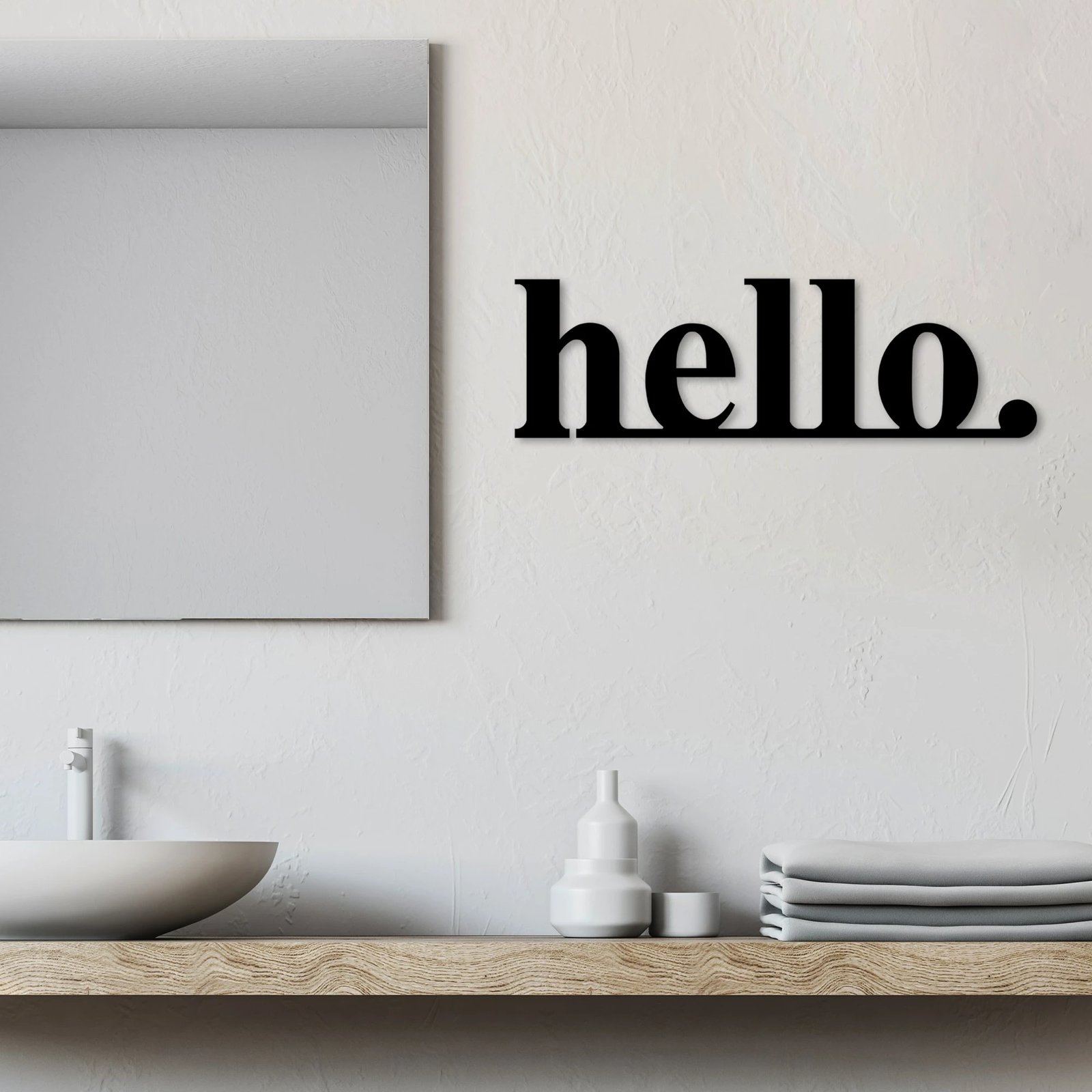 Aksesor dekorativ metalik për mur, Wallity, 'hello', ngjyrë e zezë, 70x21cm