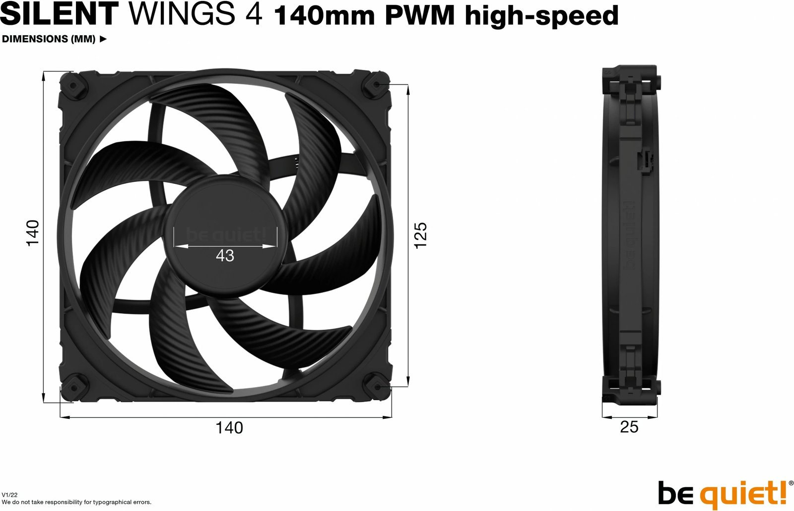 Ventilator kasë be quiet SilentWings 4 PWM high-speed 140mm zi