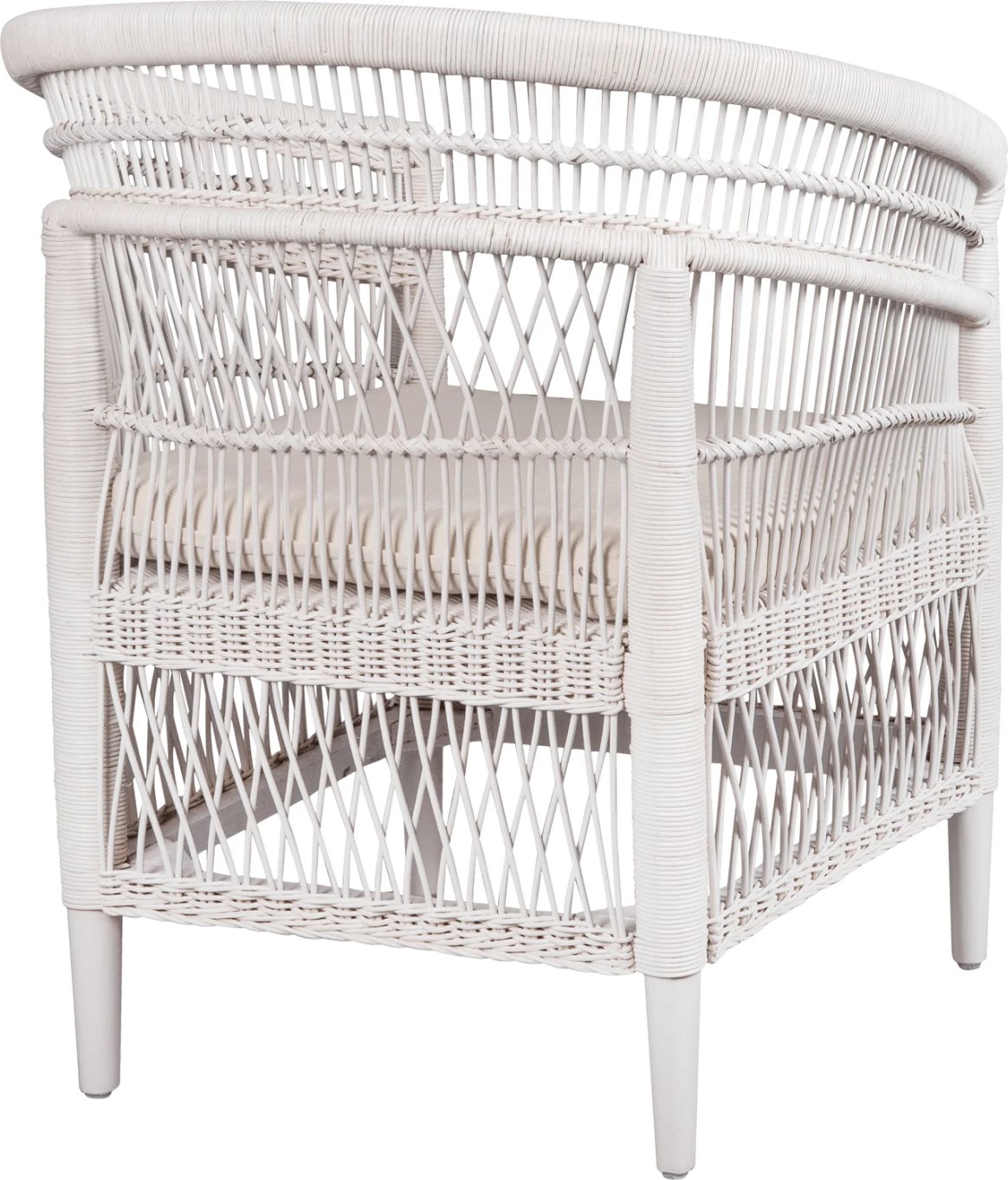 Karrige MALAWI FH9635.02 dru mahogany me rattan, jastëk i bardhë-bardhë 80x70x86Hcm