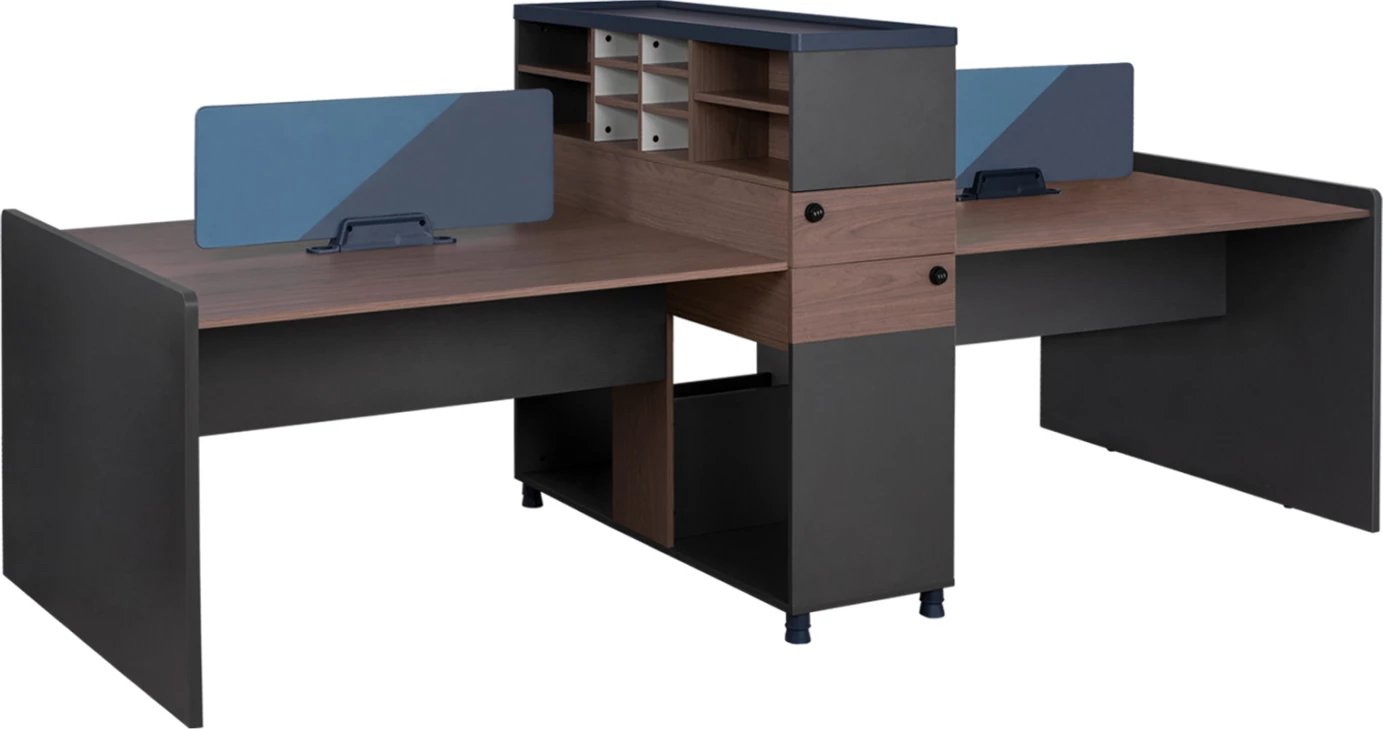 Stacion pune për zyre, dyfish, ngjyrë arre dhe gri me ndarje & kabinete, 284x120x120, FH2102